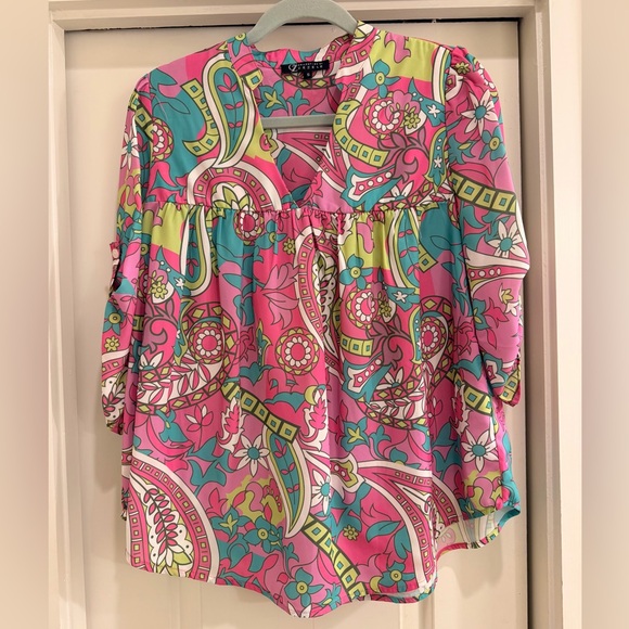 Zele Tops - Collection by Cezele Bright Patterned Blouse